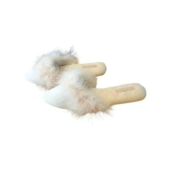 Halluci Slippers Pink Velvet Ostrich Feather Full Pointy US 6 Small Euro 36/37 - Picture 3 of 10